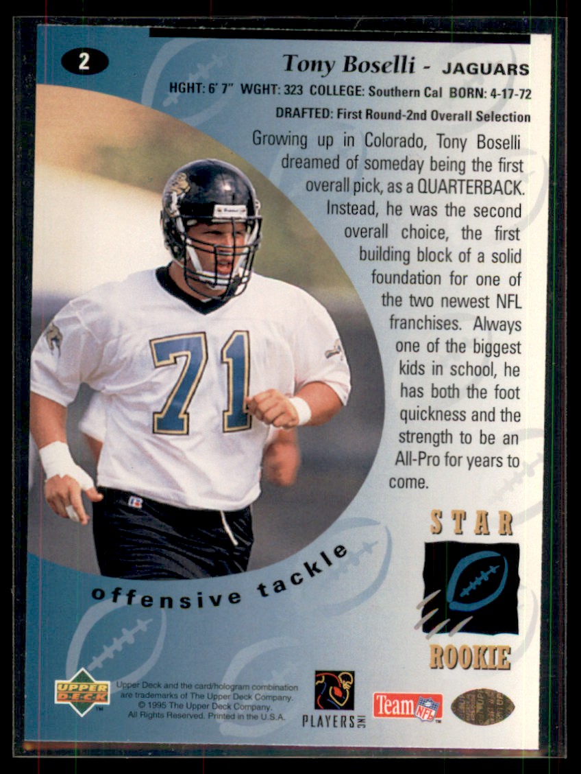 1995 Upper Deck Tony Boselli Rookie Jacksonville Jaguars #2 - Picture 2 of 2