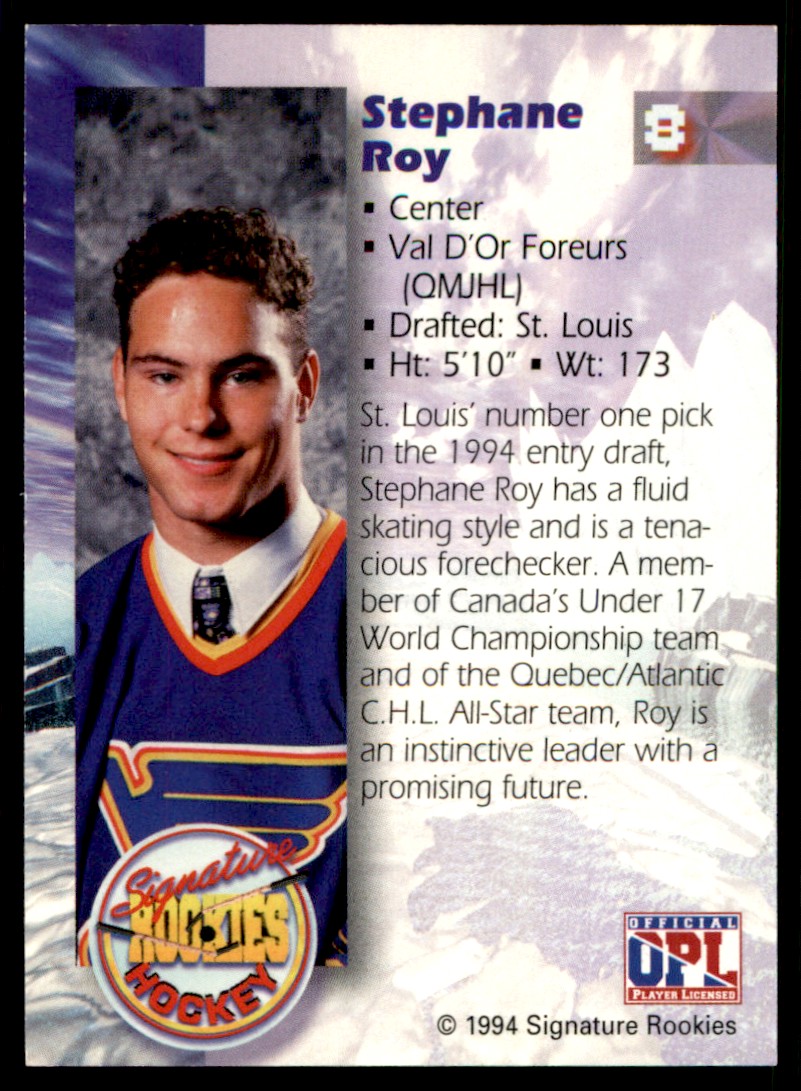 1994-95 Signature Rookies Stephane Roy #8 card back image