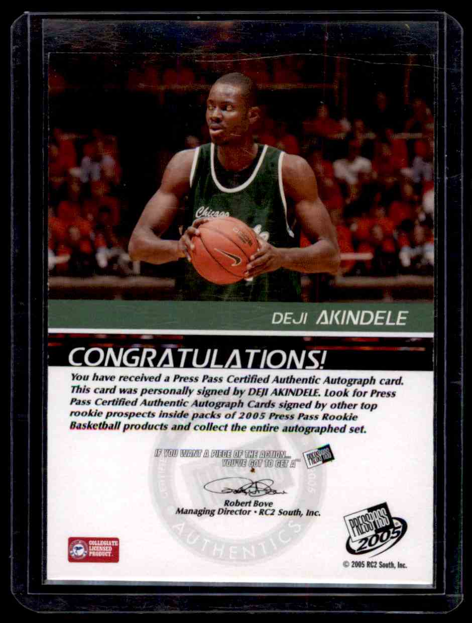 2005-06 Press Pass Autographs Deji Akindele #DA card back image