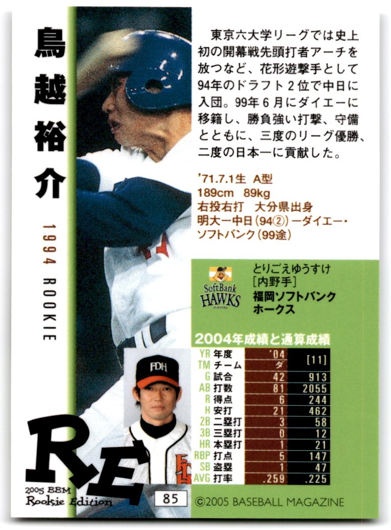 2005 BBM Rookie Edition Yusuke Torigoe RC Hawks #85 | eBay