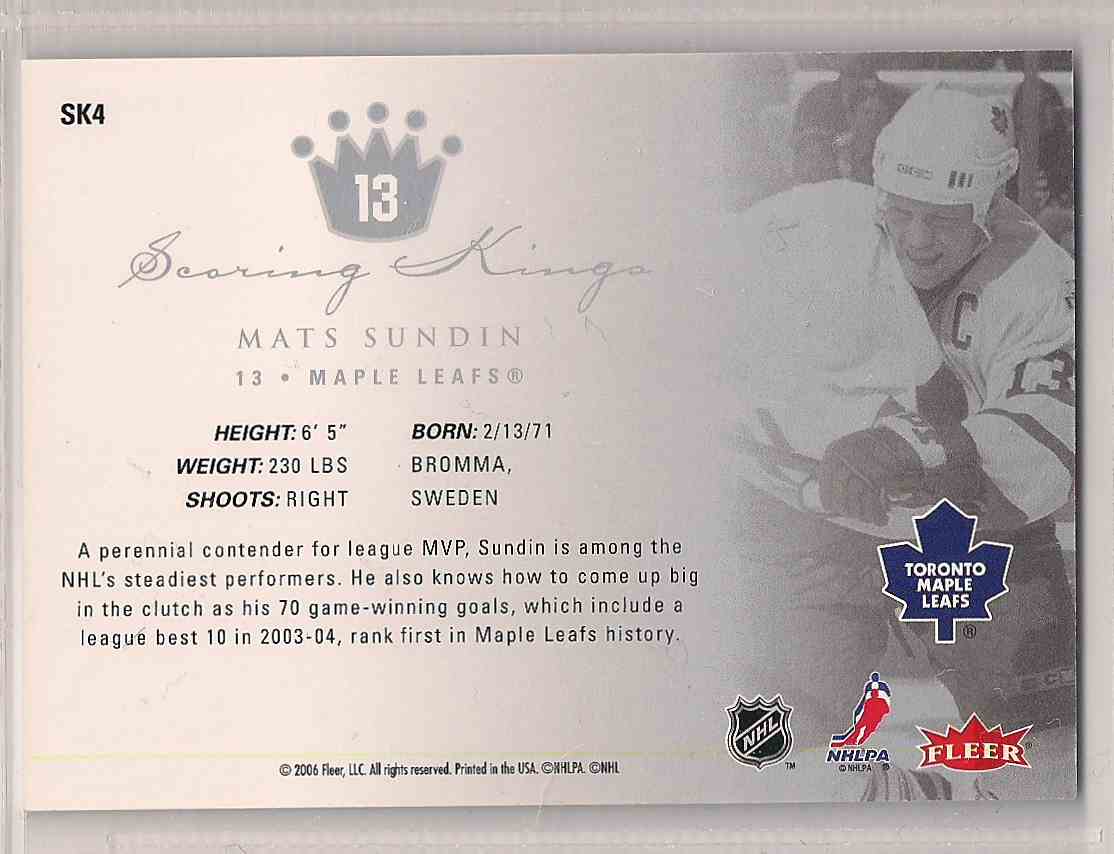 2005-06 Fleer Ultra Scoring Kings Mats Sundin #SK4 card back image