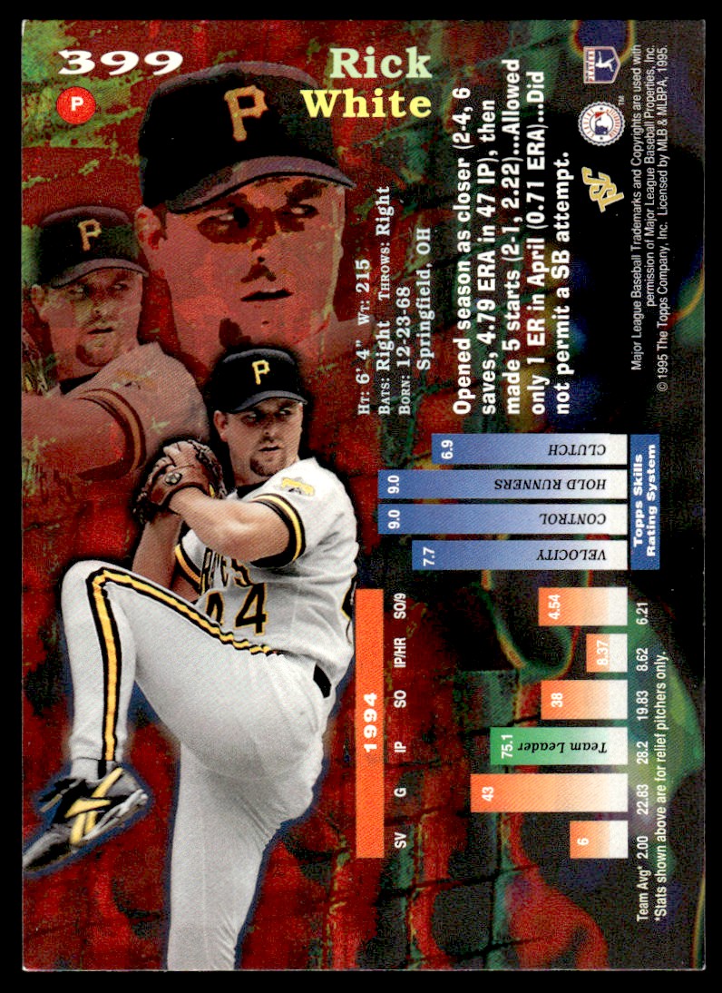 1995 Stadium Club Baseball Rick White Auto Pittsburgh Pirates #399