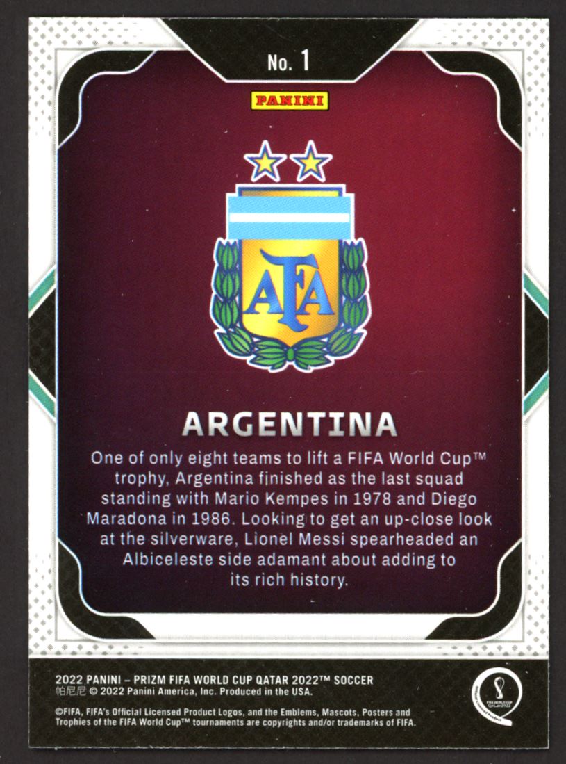 2022 Panini Prizm World Cup Team Badges Argentina Badge #1 card back image