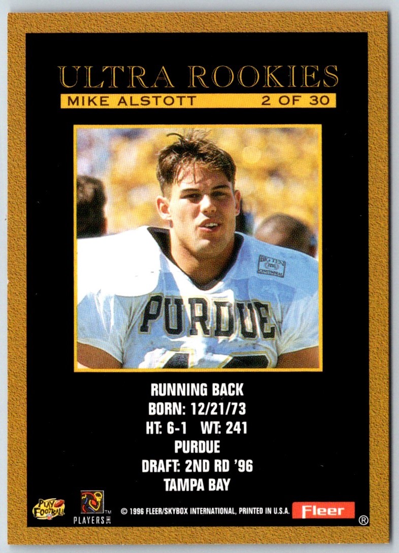 1996 Ultra Rookies Mike Alstott #2 card back image