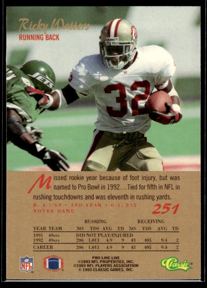 1993 Pro Line Ricky Watters San Francisco 49ers #251 | eBay