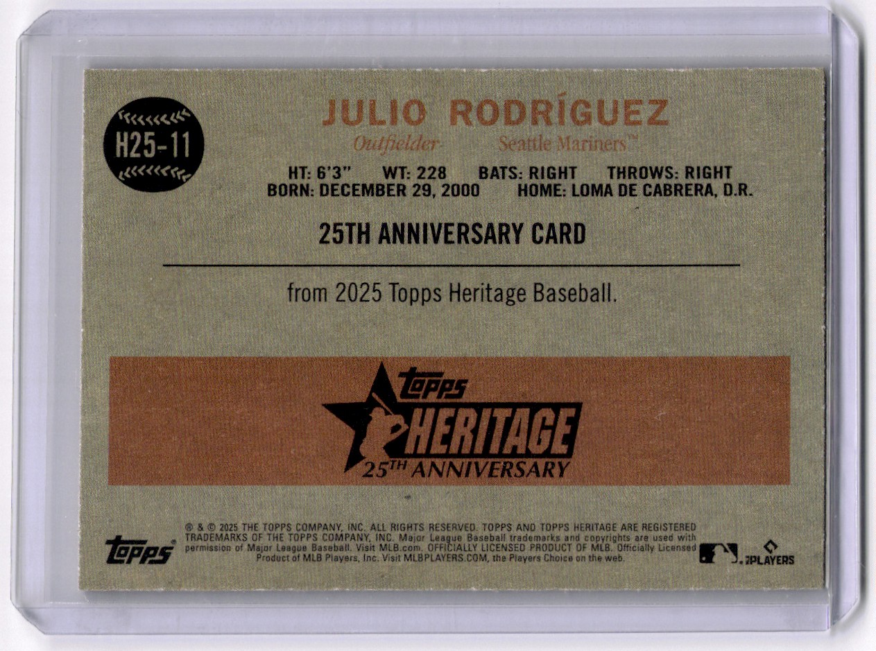 2025 Topps Heritage 25th Anniversary Julio Rodriguez #H25-11 card back image