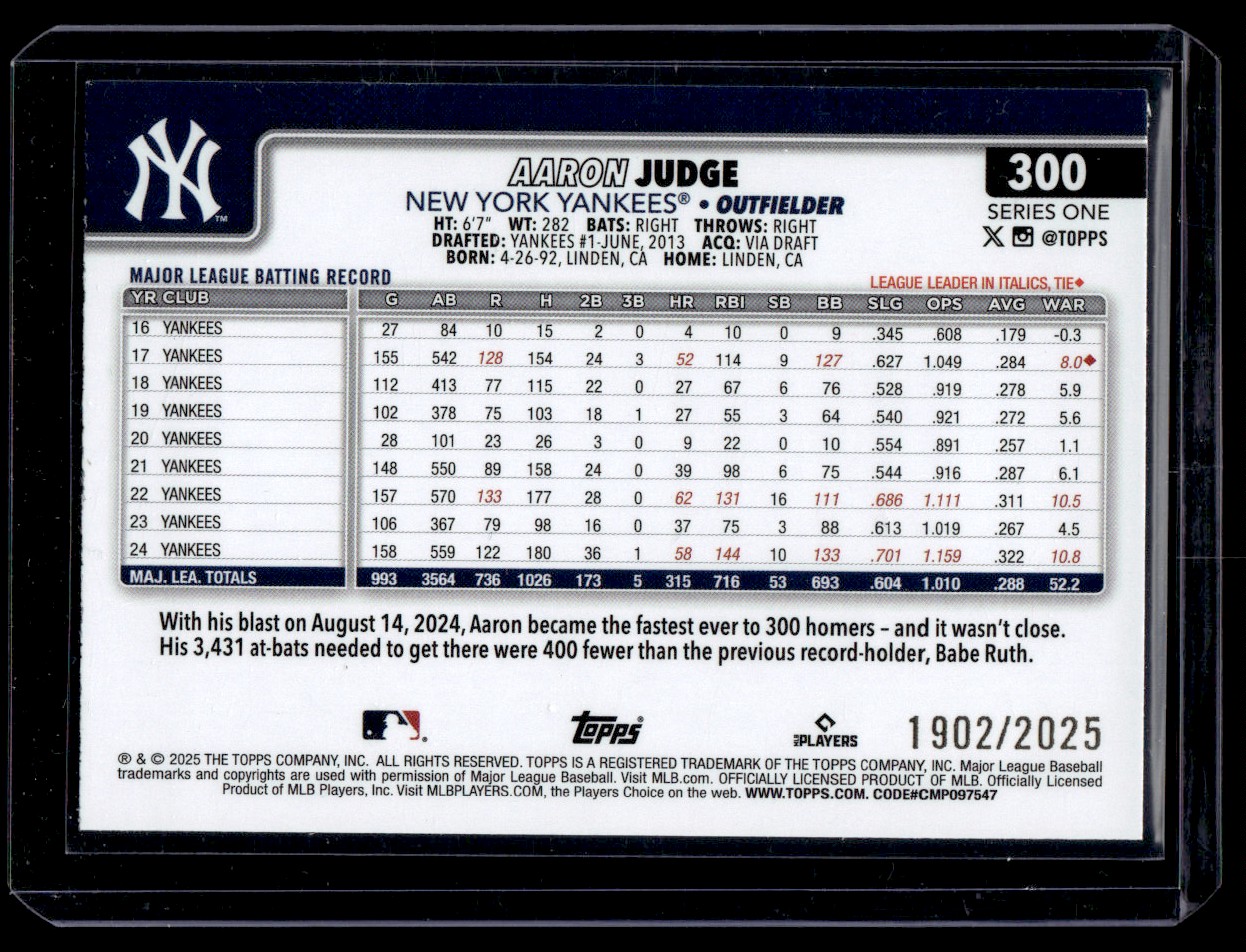 2025 Topps Gold Series One Aaron Judge 1902/2025 New York Yankees #300 - Bild 2 von 2