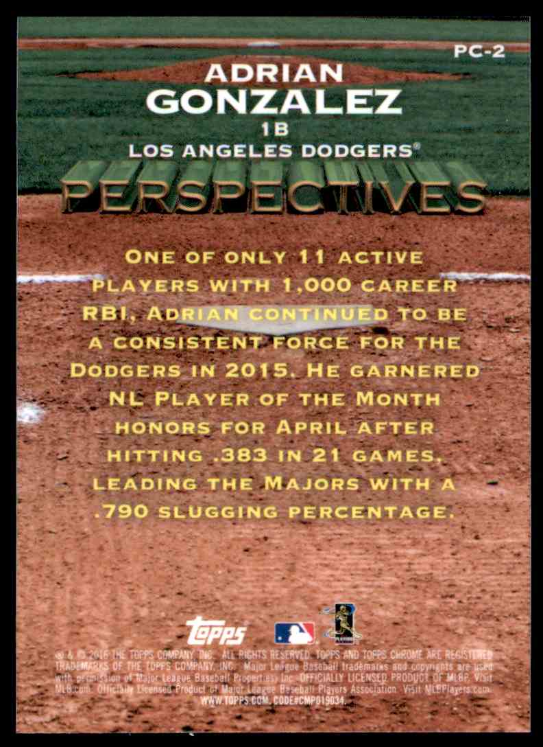 2016 Topps Chrome Perspectives Adrian Gonzalez - Los Angeles Dodgers #PC-2 card back image