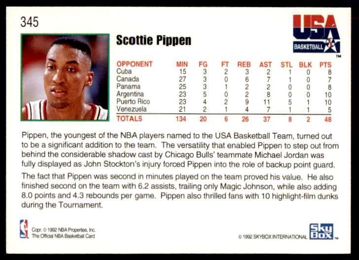 1992-93 NBA Hoops Scottie Pippen #345 card back image