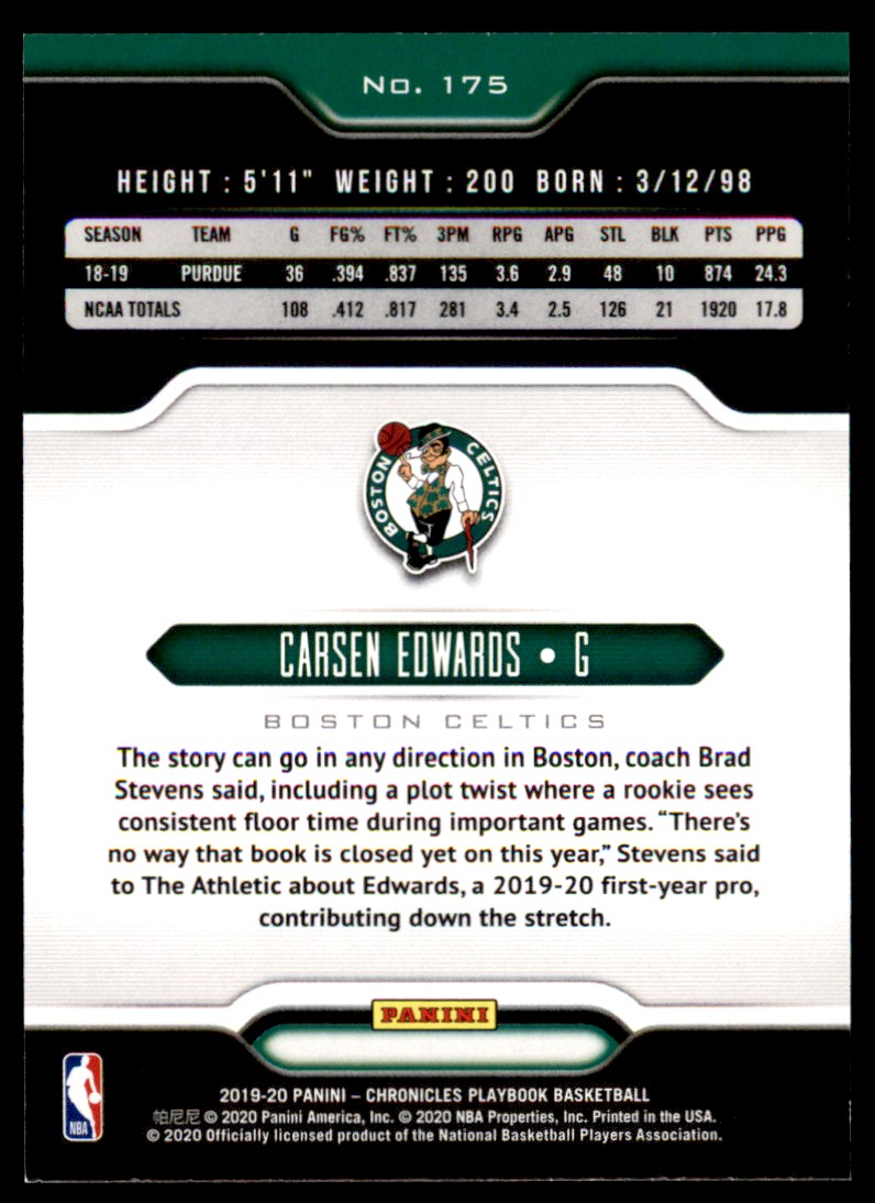 2019-20 Panini Chronicles Box A2 Carsen Edwards 175 card back image
