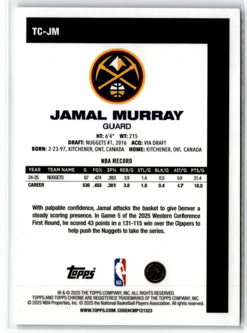 2025-26 TOPPS BASKETBALL CHROME SILVER PACK JAMAL MURRAY #TC-JM | eBay