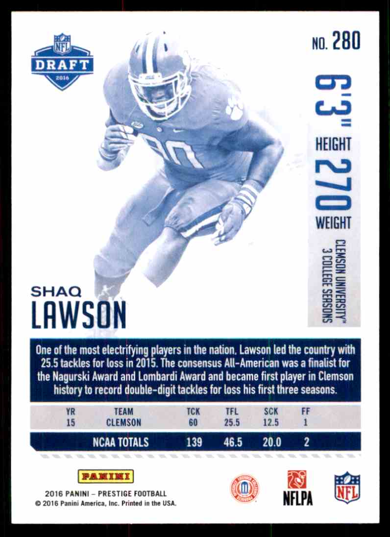 2016 Panini Prestige Shaq Lawson, # 280 fútbol card!!! rookie
