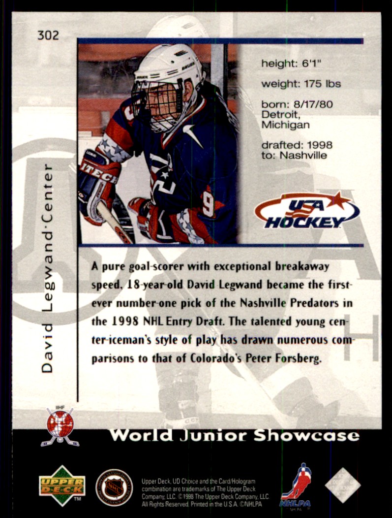 1998-99 UD Choice David Legwand #302 card back image
