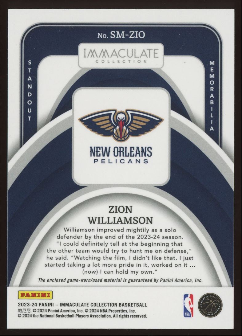 PANINI opulence ZION WILLIAMSON RCナイキパッチ 2023-24 Panini Hoops Rookie Remembrance RR-ZWN Zion