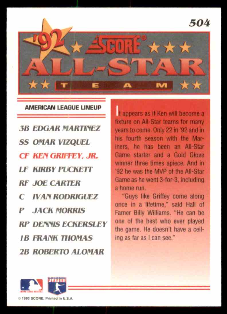 ken griffey jr score all star
