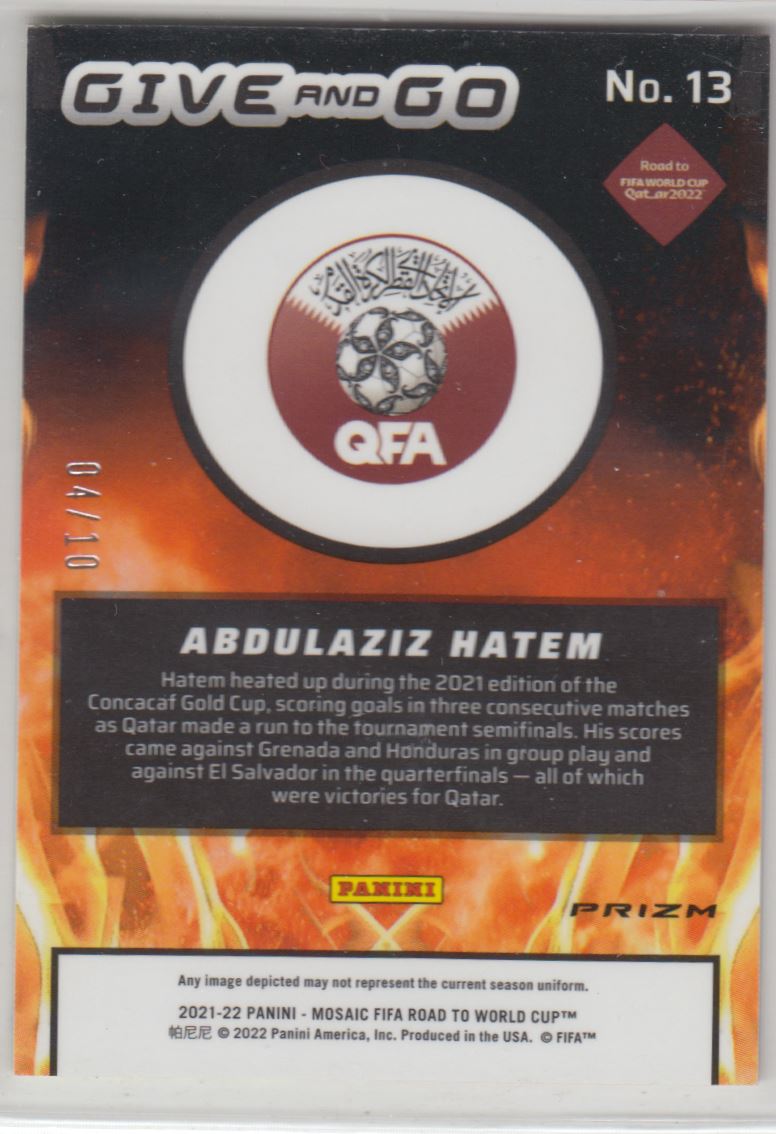 2021 Panini Mosaic Road to the FIFA World Cup Qatar Give and Go Abdulaziz Hatem #13 card back image
