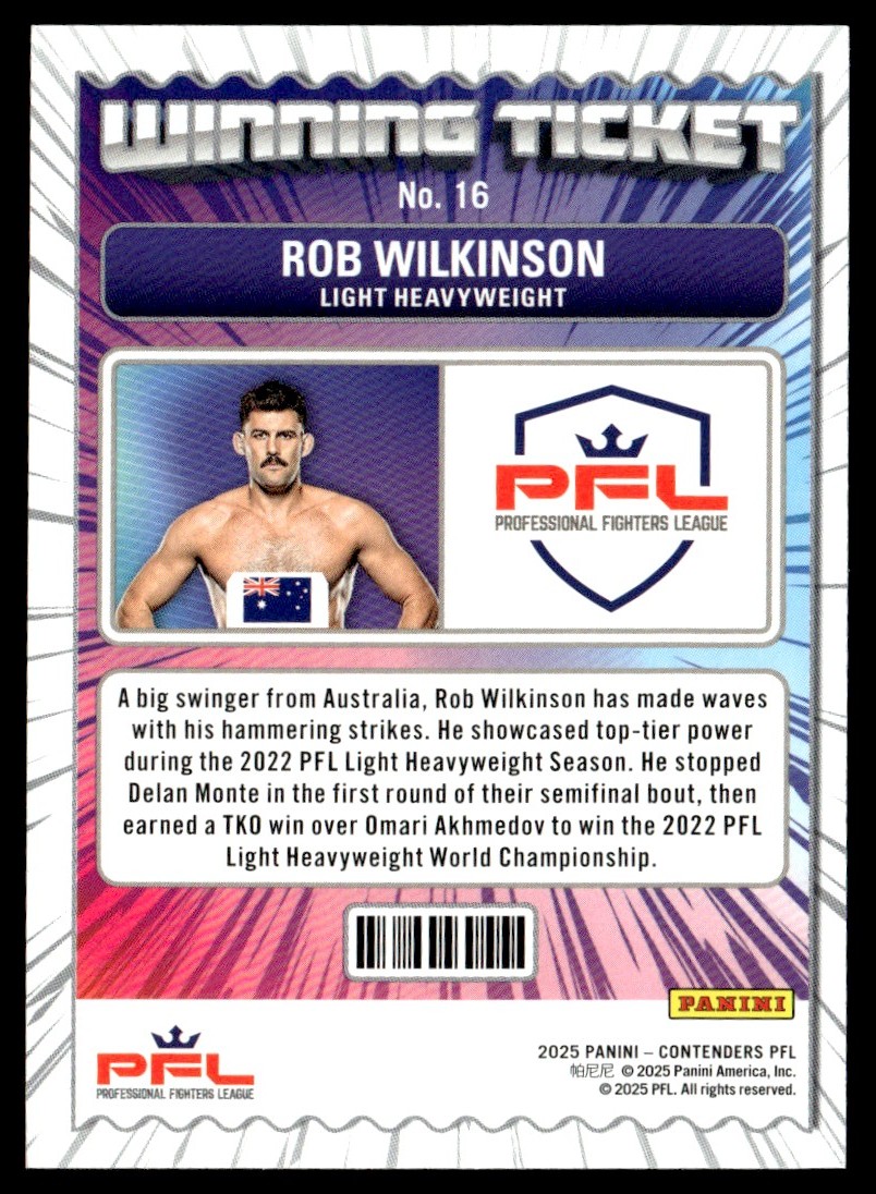 2025 Panini Contenders PFL Winning Ticket Silver Rob Wilkinson 57