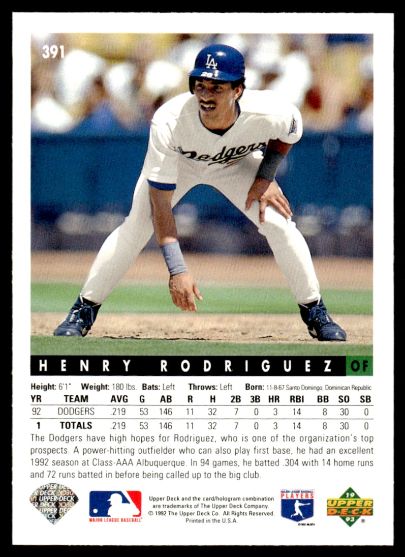 1993 Upper Deck #391 Henry Rodriguez Los Angeles Dodgers | eBay