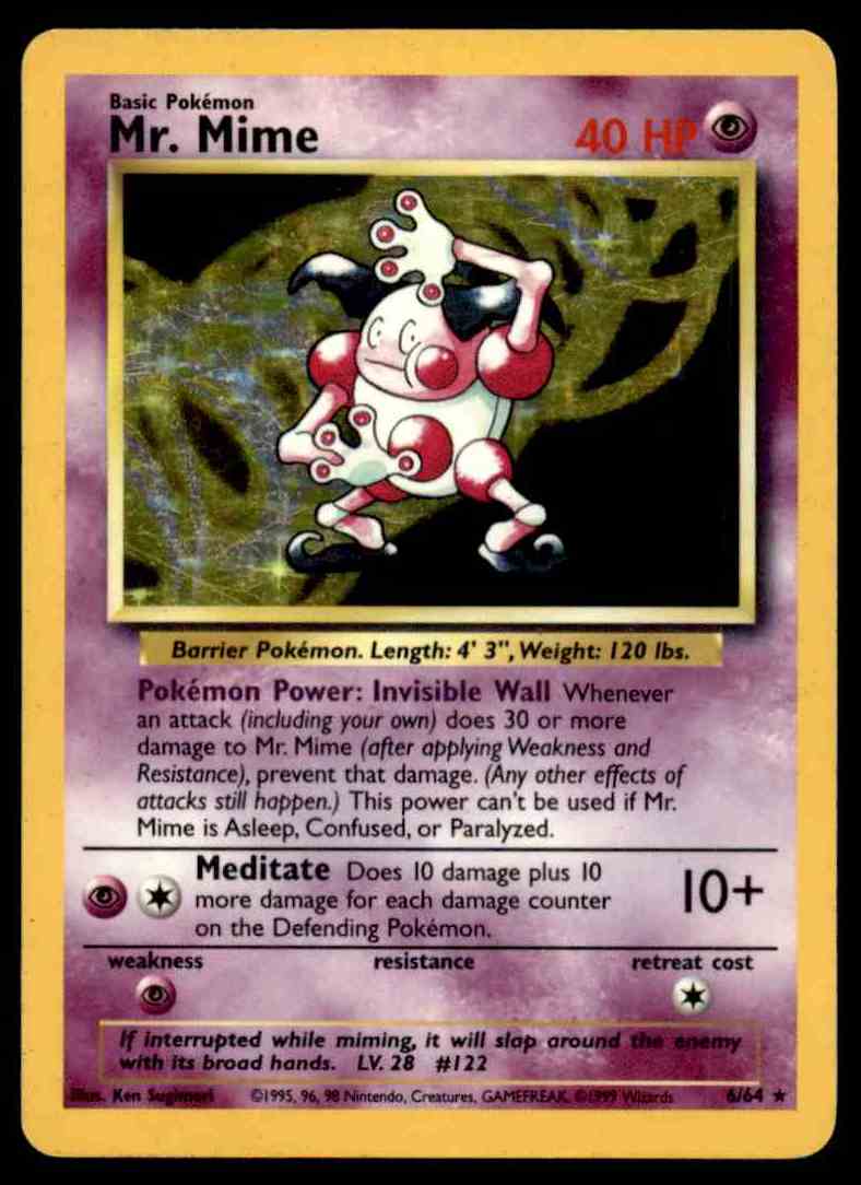 1999 Pokemon Card Jungle Mr Mime No Symbol Exc 664