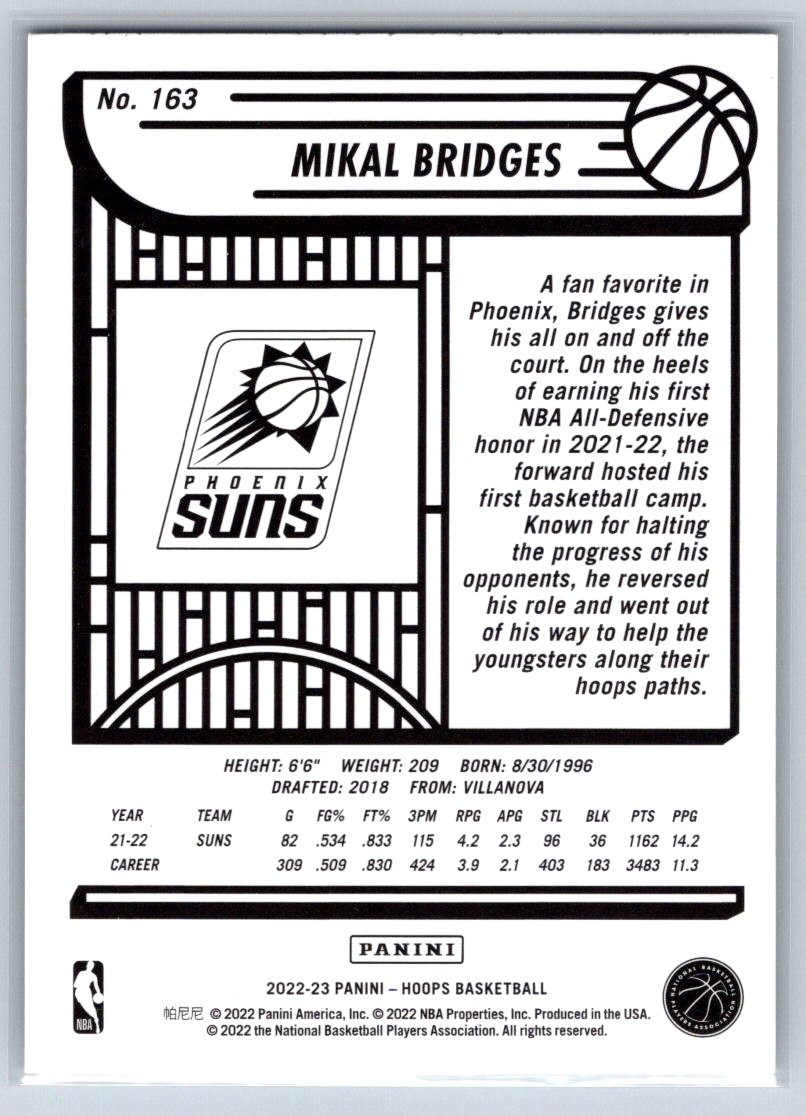 2022-23 NBA Hoops Mikal Bridges #163 card back image