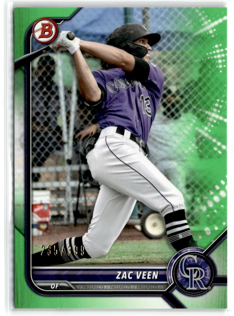 2022 Bowman Neon Green Paper Parallel Zac Veen /399 #BP-13
