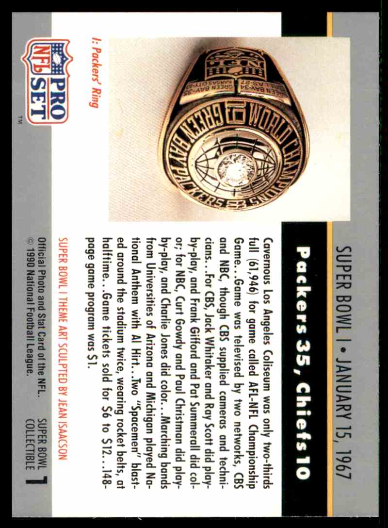 1990 Pro Set Super Bowl I #1 card back image