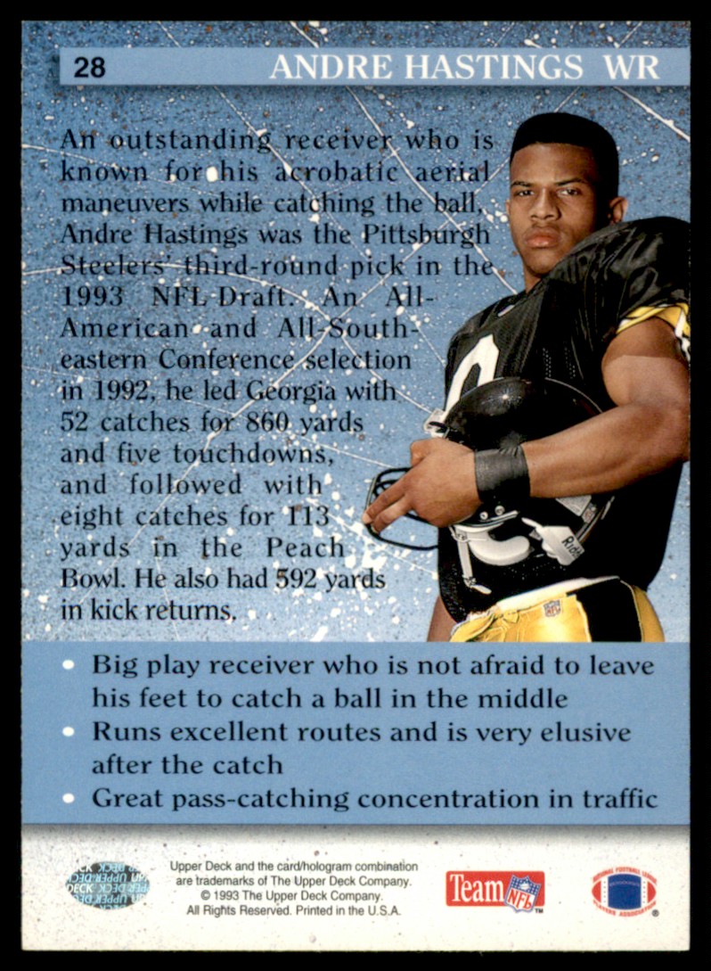 1993 Upper Deck Andre Hastings #28 card back image