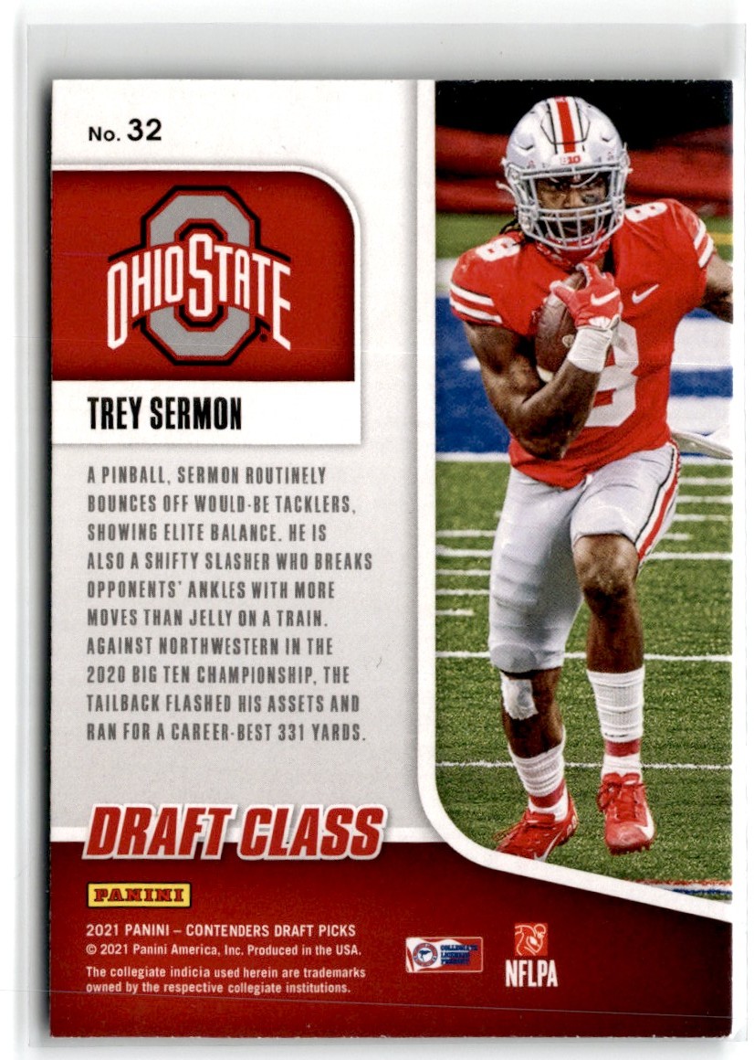 2021 Panini Contenders Draft Picks Class Trey Sermon #32 card back image