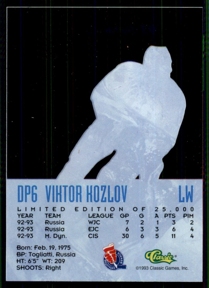 1993-94 Classic Top Ten Viktor Kozlov #6 card back image