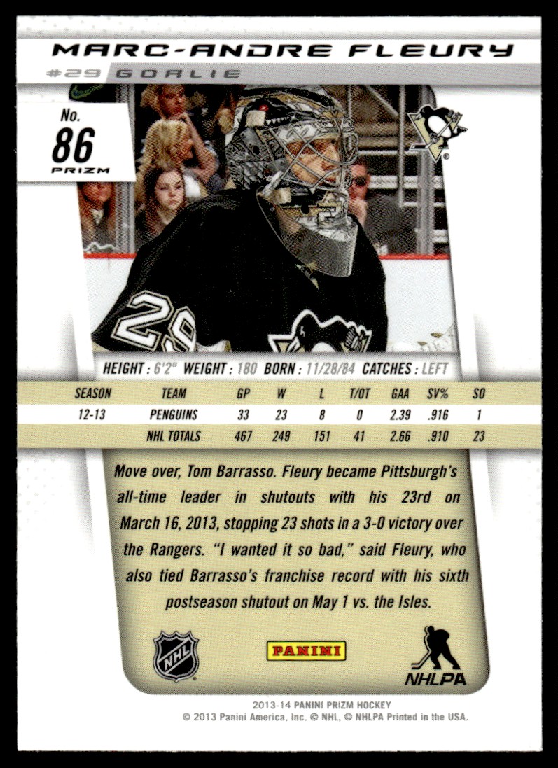 2013-14 Panini Prizm Prizms Green Marc-Andre Fleury Pittsburgh