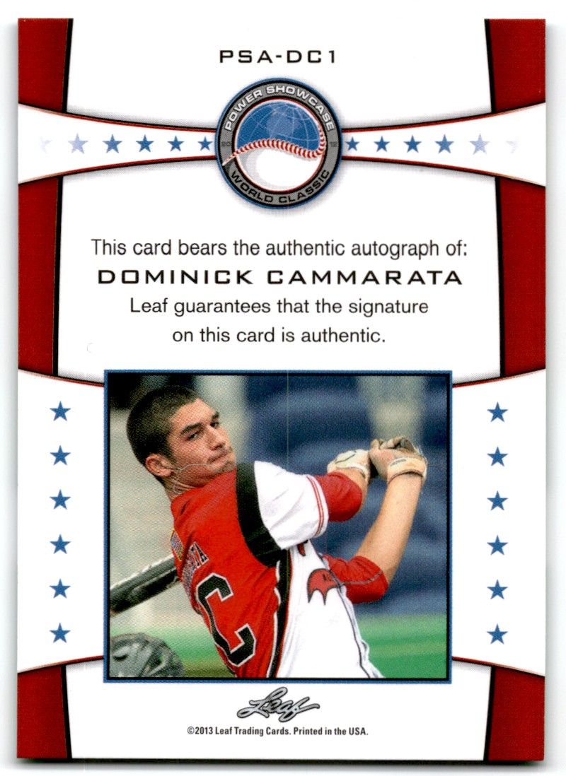 2013 Leaf Power Showcase Green Dominick Cammarata #PSA-DC1 card back image