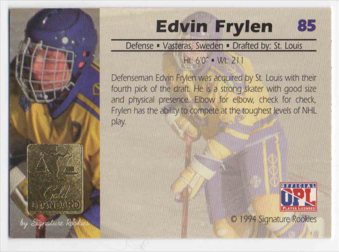 1994-95 Signature Rookies Gold Standard Edvin Frylen #85 card back image