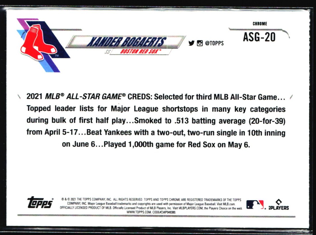 2021 Topps Chrome Update 2021 All-Star Game Xander Bogaerts #ASG-20 card back image