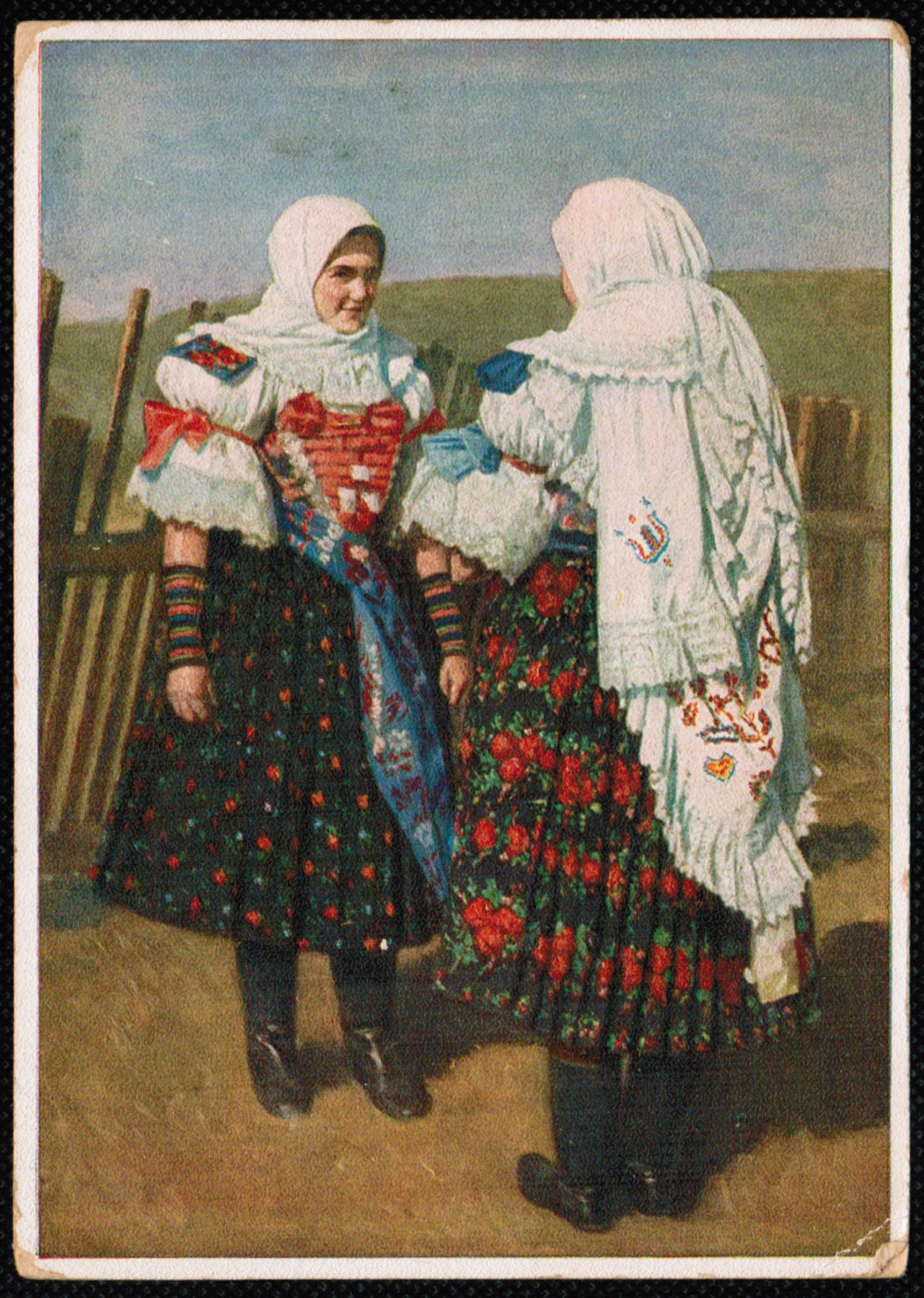 1960 Postcard Retzlaff Zipser folk costumes, German peasant women from the Zipser Niederland, festive costumes card front image