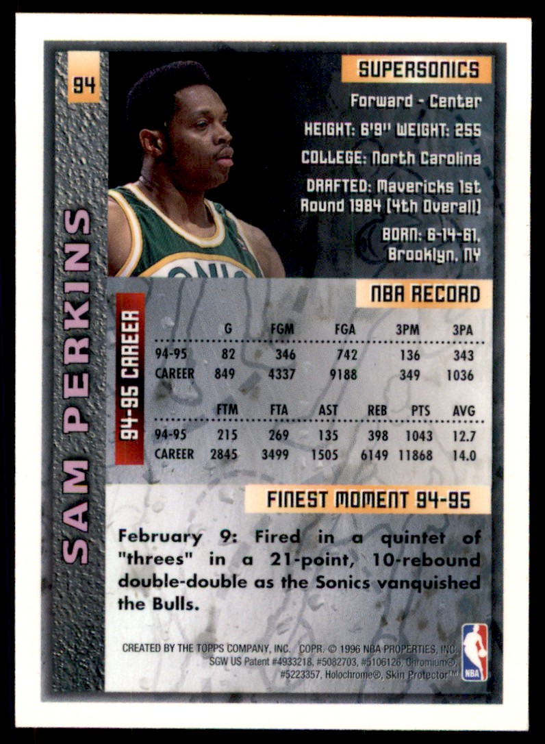 1995-96 Finest w/coating Sam Perkins #94 4 Seattle SuperSonics | eBay