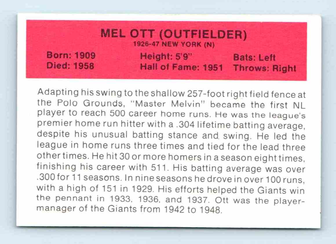 1987 Baseballs #39 s All Time Greats Mel Ott on Kronozio