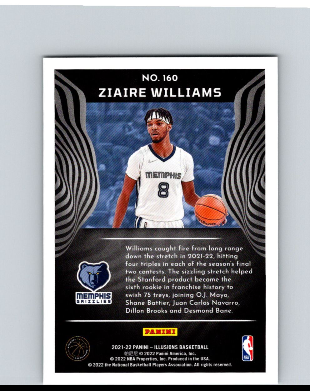 2021-22 panini Illusions ziaire Williams #160 card back image
