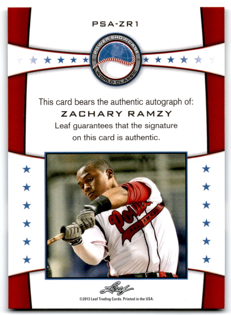 2013 Leaf Power Showcase Zachary Ramzy #PSA-ZR1 card back image