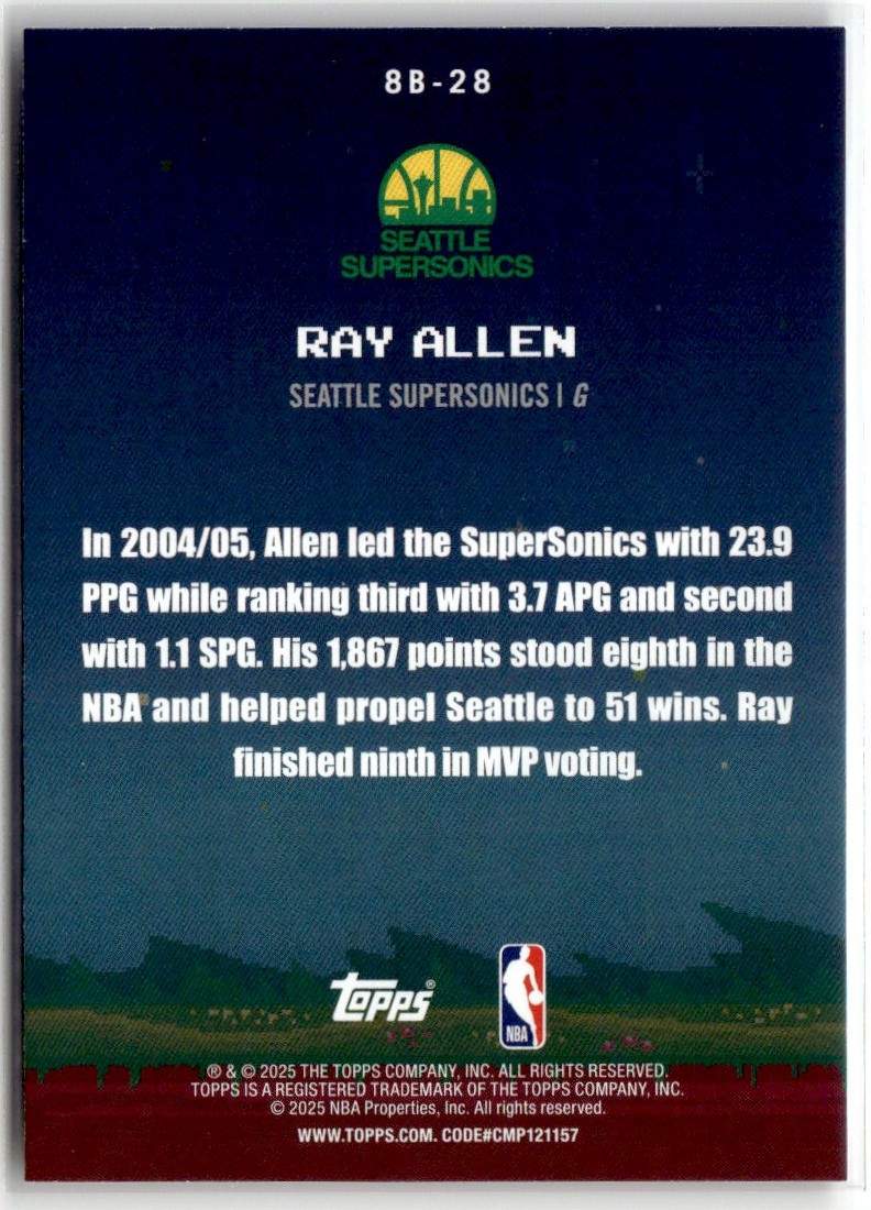 2025-26 TOPPS 8-BIT BALLERS RAY ALLEN SEATTLE SUPERSONICS #8B-28