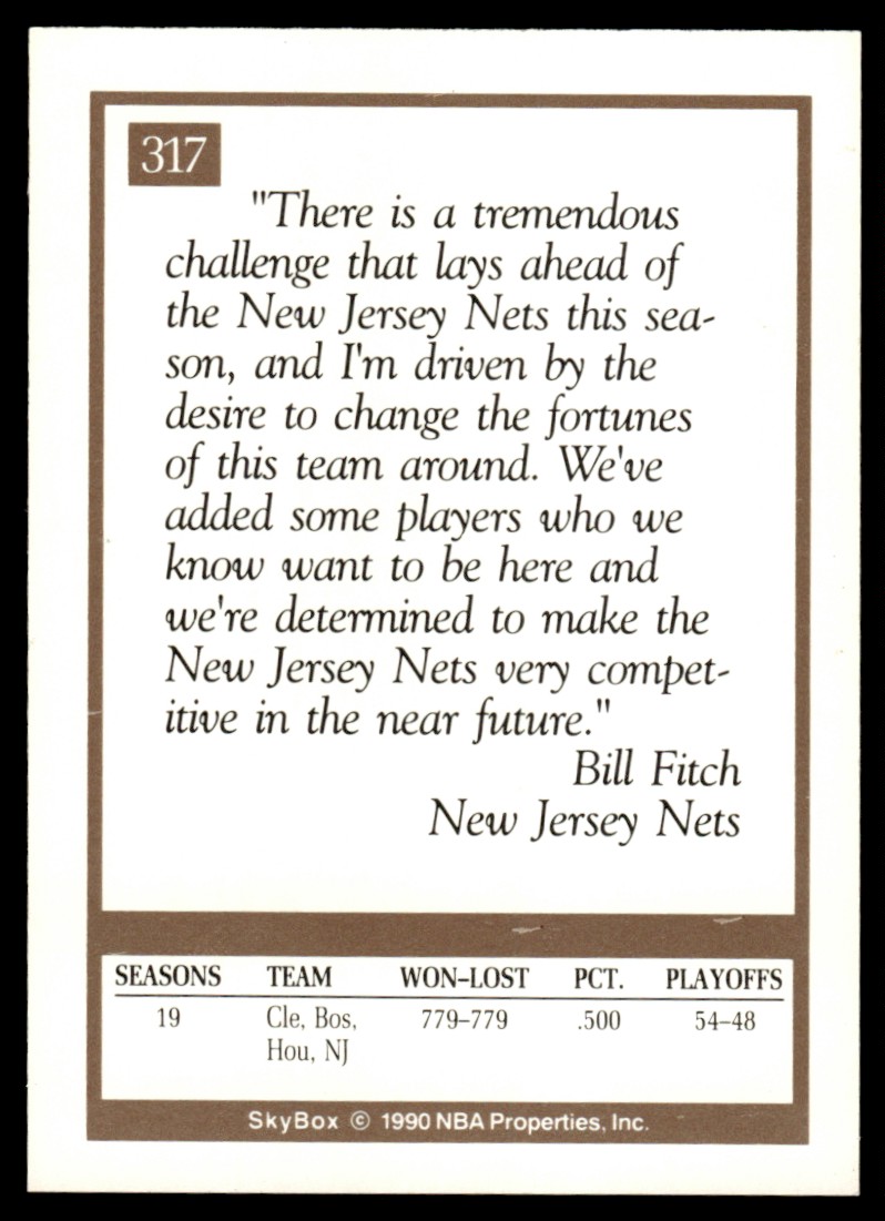 1990-91 SkyBox Bill Fitch #317 card back image