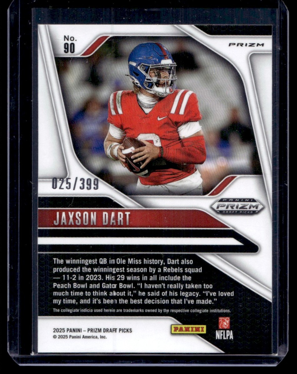 2025 Panini Prizm Draft Picks Red Jaxson Dart RC 025/399 New York