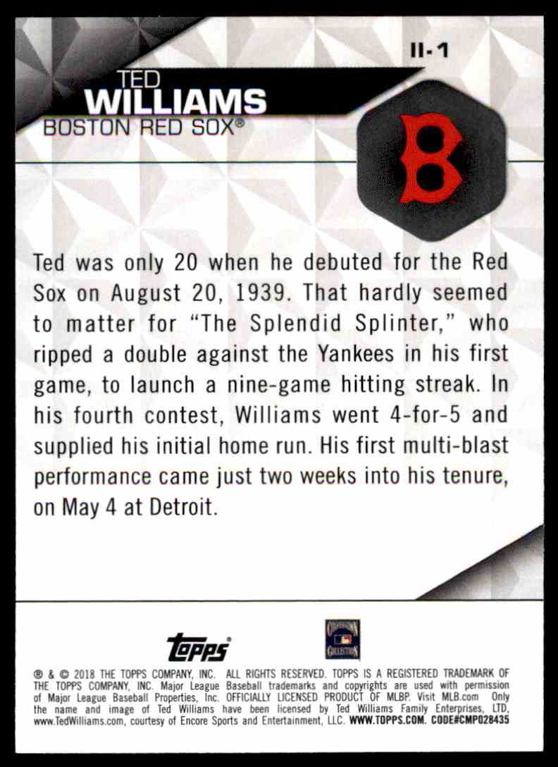 2018 Topps Series 2 Instant Impact Ted Williams - Boston Red Sox #II-1 card back image