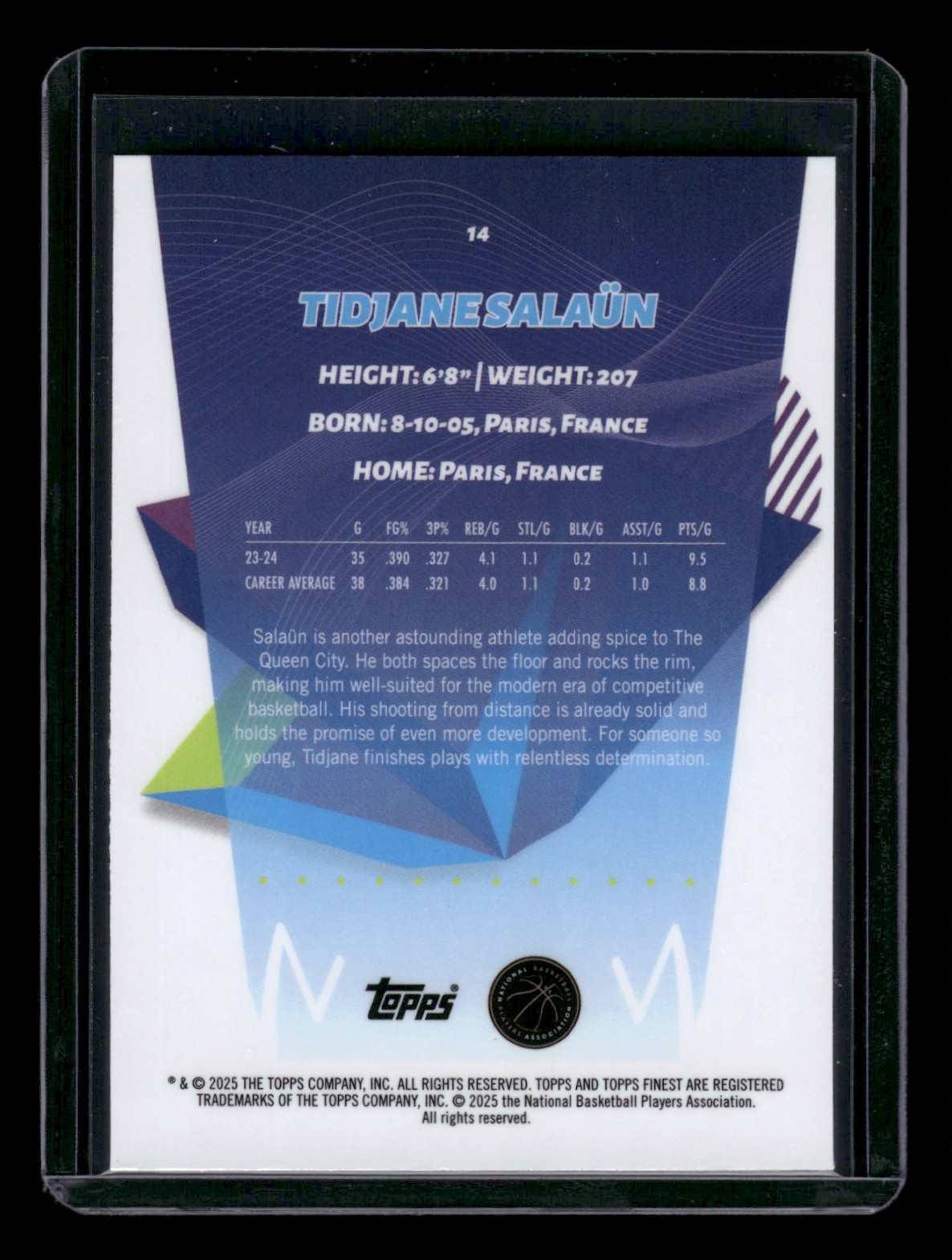 2024-25 Topps Finest TIDJANE SALAUN #14 card back image