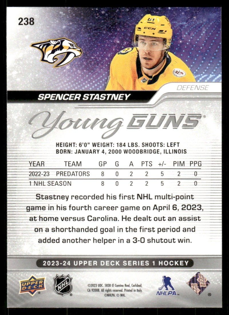 2023-24 Upper Deck YG Spencer Stastney #238 card back image