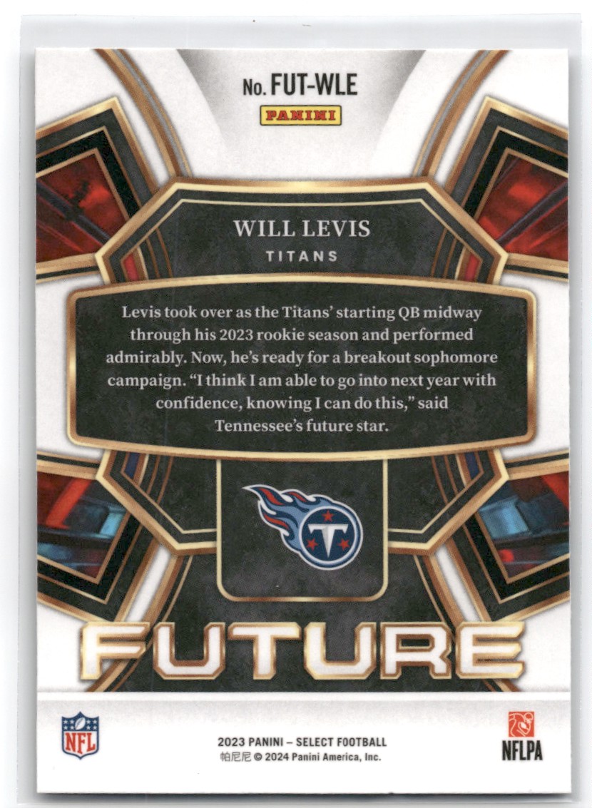 2023 Select Football Will Levis #FUT-WLE card back image