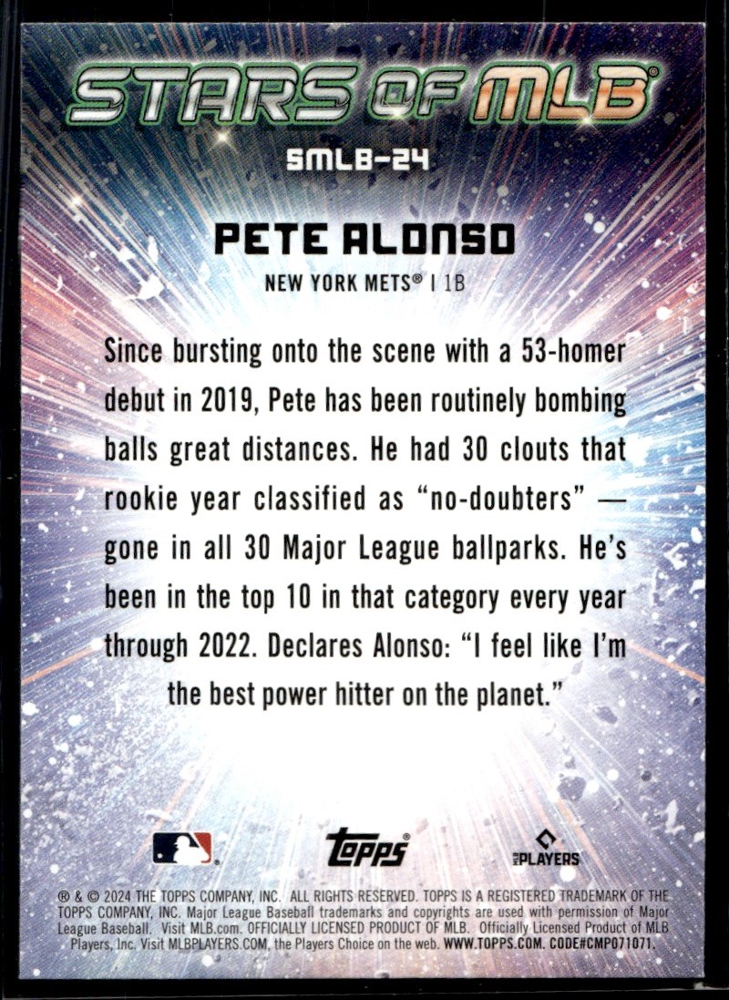 2024 Topps Series 1 Stars of MLB Pete Alonso #SMLB-24 card back image