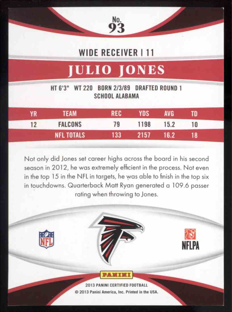 2013 Panini Certified Mirror Red Julio Jones #93 card back image