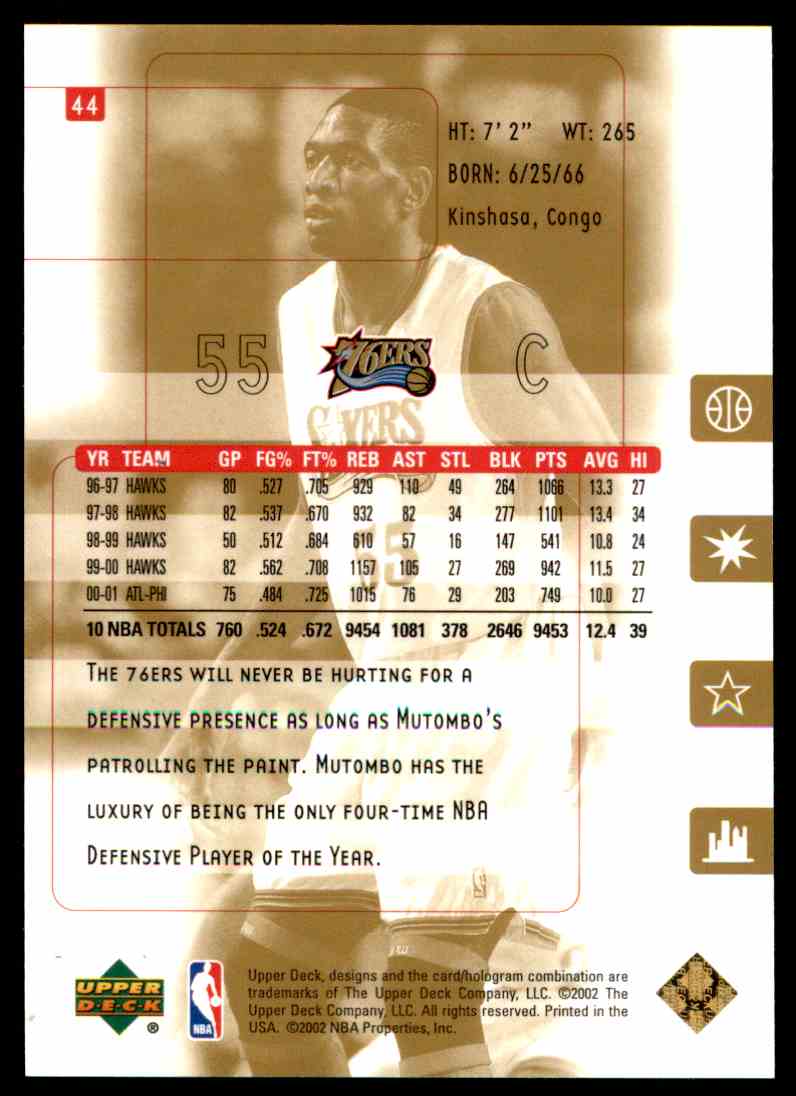 2001-02 Upper Deck Ultimate Collection Dikembe Mutombo #44 card back image