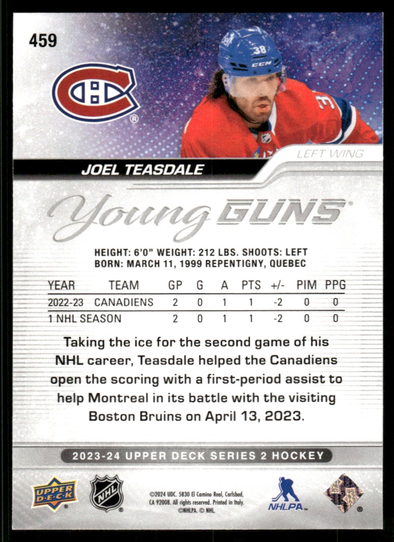 2023-24 Upper Deck YG Joel Teasdale #459 card back image