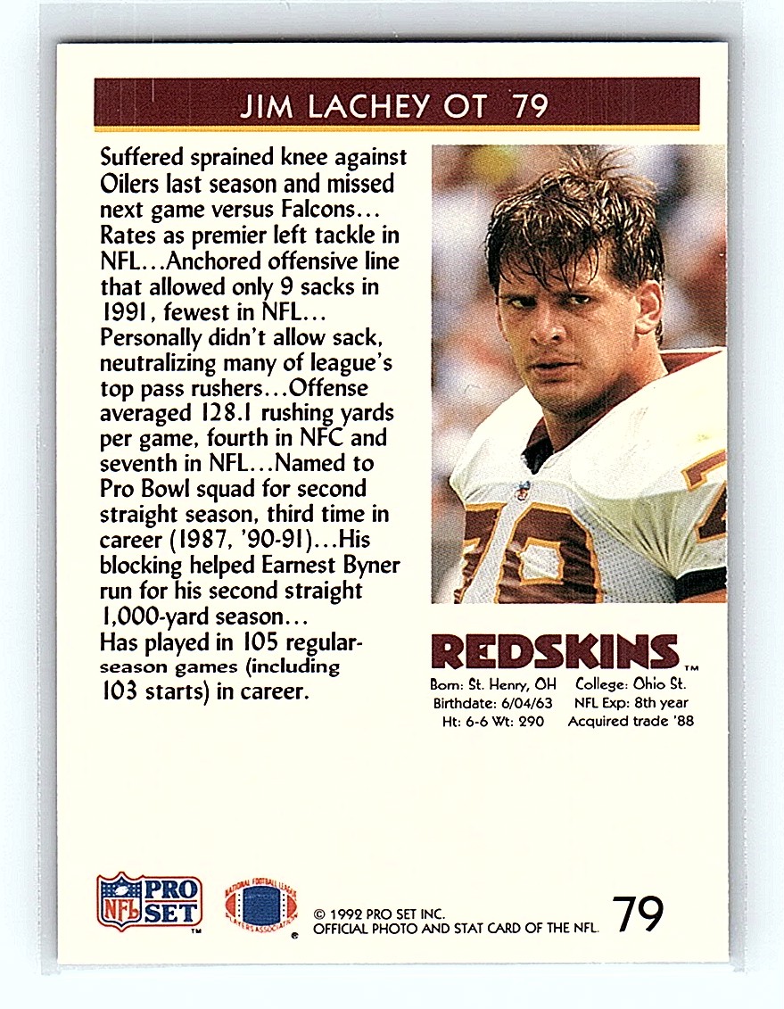 1992 Pro Set Jim Lachey Washington Redskins #79 | eBay